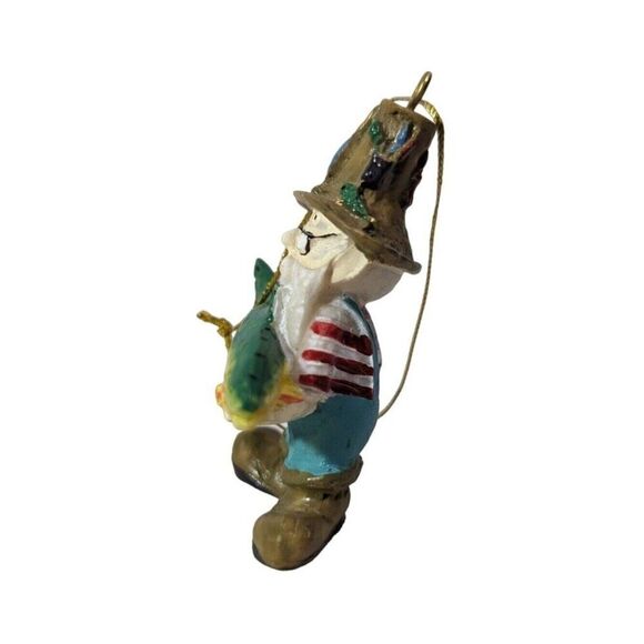 Fisherman with Waders Holding a Trout Fish Hanging Ornament Resin 2.75 x 2.25 in - Picture 4 of 5